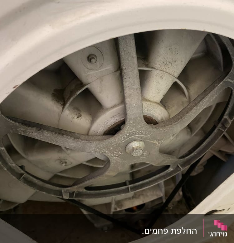 חלק פנימי של מכונת כביסה עם רצועה וגלגלת